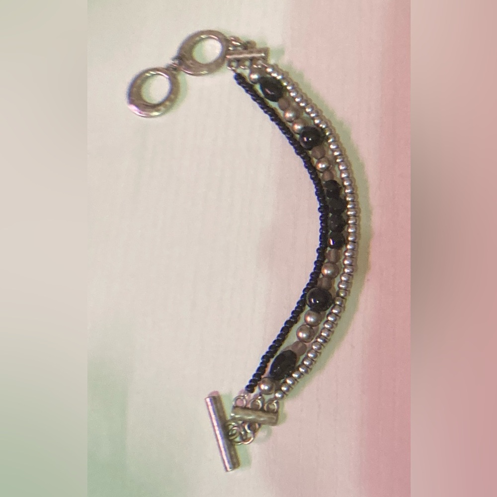 Premier Designs black and silver beaded toggle bracelet
